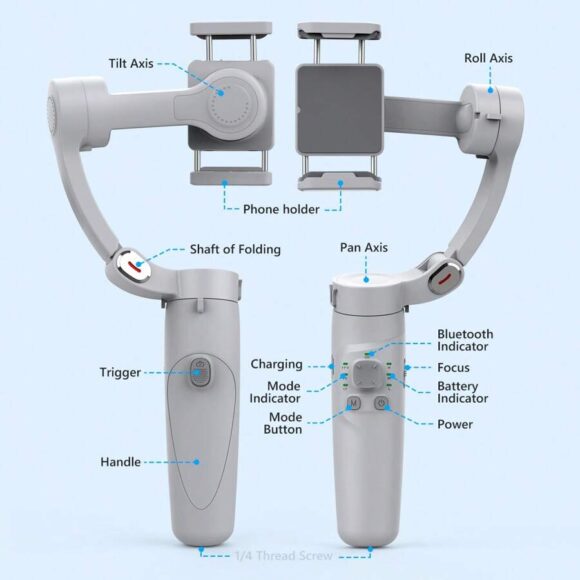Gimbal stabilizer for Smartphone Foldable 3Axis Gimbal with Tripod 3 Axis Gimbal for Mobile, Camera  (350) - Image 2