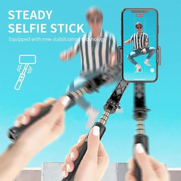 Q08 Mini Gimbal Anti-Shake 2Axis STABILIZER Extendable Selfie Stick Tripod, Wireless Remote for Smartphone, Black - Image 3