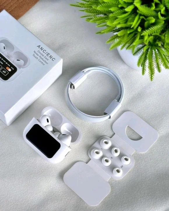 ENC Air Pods Pro 2nd Gen with Touch Screen Display Music Wallpaper Change Bluetooth (Whiteand Black, True Wireless) - Image 2