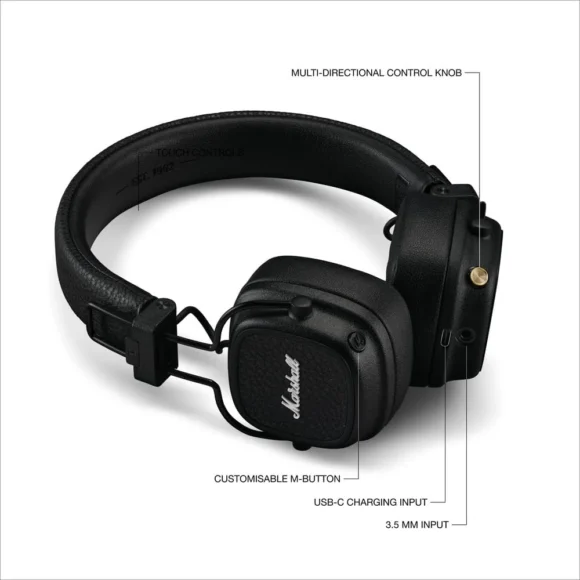 Major IV ( Replica) Wireless Bluetooth On Ear Headphone with Mic RGB Light(Black)( Best Quality)