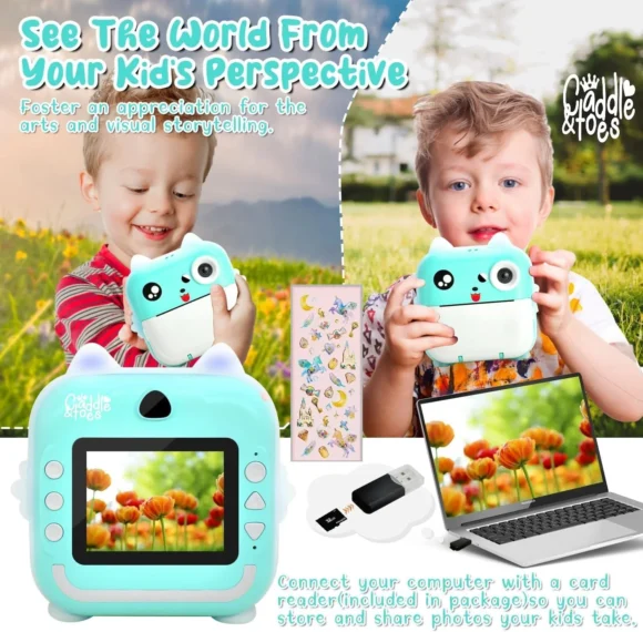 Instant Print Camera for Kids - 1080P HD, 48MP, SD Card, Bluetooth, Free App, 3 Rolls Print Paper, Stickers, Fun Filters, Gift for Boys and Girls - Pink Camera for Kids 4-12 y (Blue) - Image 4