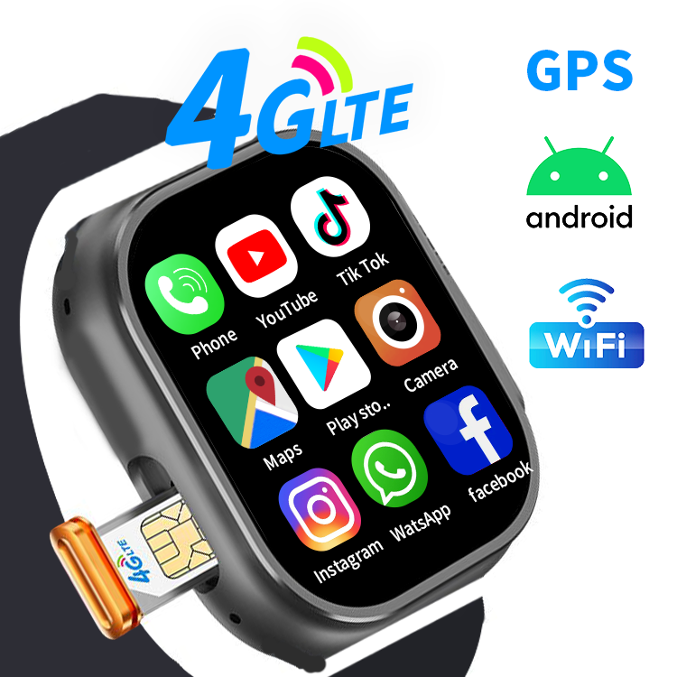 S8 ULTRA Smart Watch Wifi GPS 4G Network 4GB RAM 64GB Storage SIM Card slot Smartwatch (Black Strap, 49)